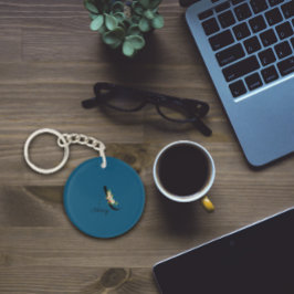 Blå vattenfärgblommor i monogram, akrylisk nyckelk