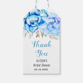 Blå vattenfärgblommor Tack för möhippan Presentetikett