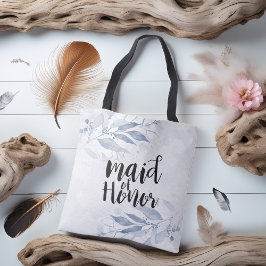 Blå vattenfärgen Löv Chic Bröllop Maid of honor Tygkasse