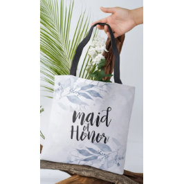 Blå vattenfärgen Löv Chic Bröllop Maid of honor Tygkasse
