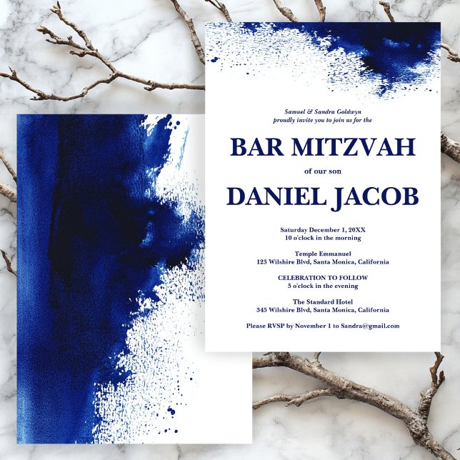 Blå vattenfärgen Stänk Anpassningsbar PUB BAT MITZ Inbjudningar (Blue Watercolor Splash Custom BAR BAT MITZVAH Invitation
)