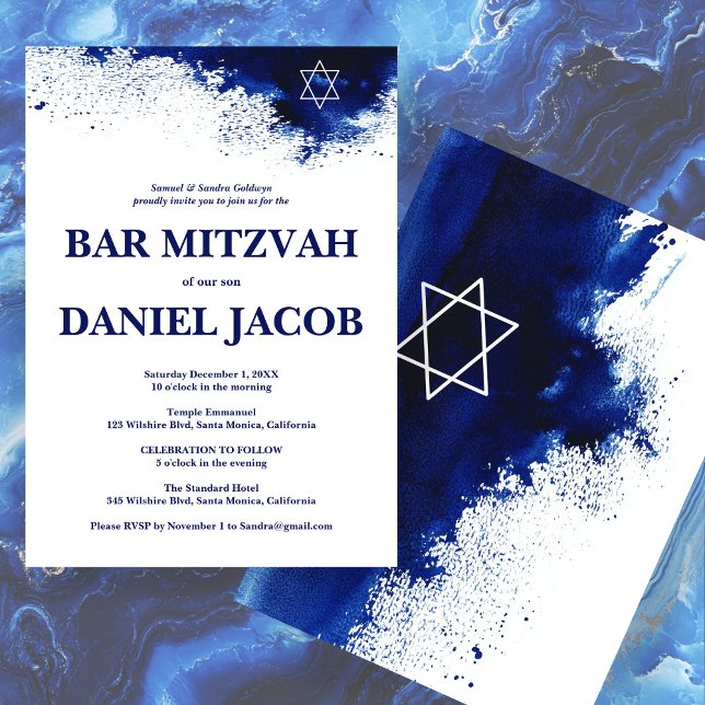 Blå vattenfärgen Stänk Anpassningsbar PUB BAT MITZ Inbjudningar (Blue Watercolor Splash Custom BAR BAT MITZVAH Invitation
)