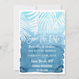 Blå vattenfärgen Vattentat Handflatan Träd Spara Datumet