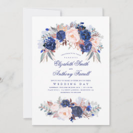 Blå vattenfärger - Blommigt Elegant bröllop Inbjudningar