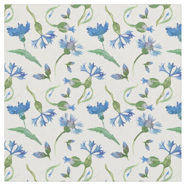 Blå vattenfärgkornblommor tyg (Närbild)