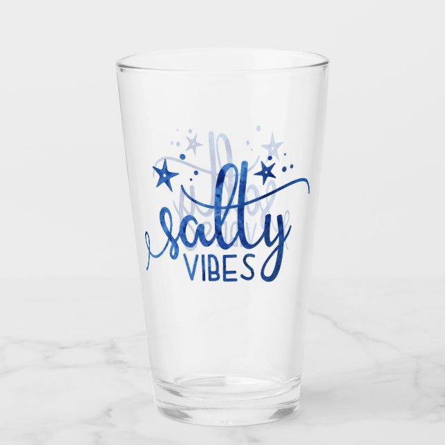Blå vattenfärglaset Salty Vibes Beach Pint Glass Glaskopp (Framsida)