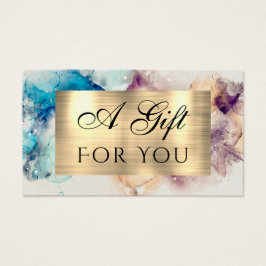 Blå vattenfärgs- och guldfärgat Lila-presentkort Visitkort