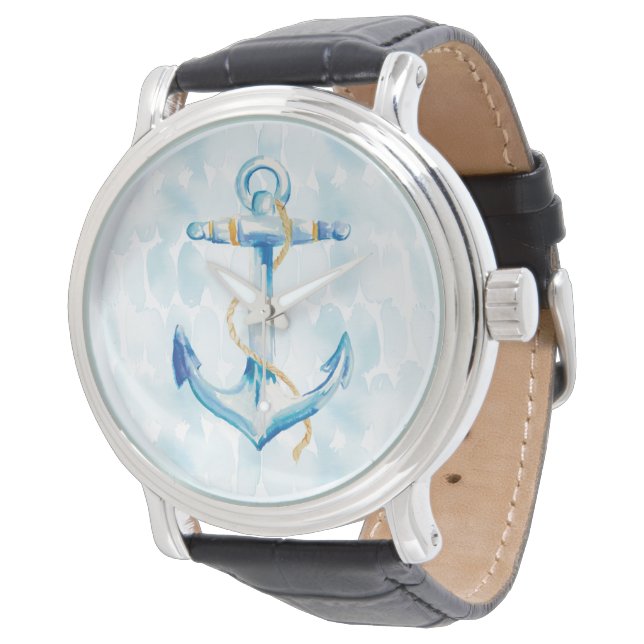 Blå vattenfärgsankare armbandsur (Vinklad)