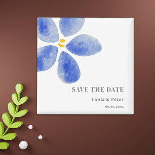 Blå vattenfärgsblomma Spara datum Bröllop Magnet