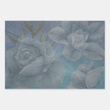 Blå vattenfärgsblomma Textuell decoupage-design