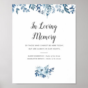 Blå vattenfärgsblommor bröllop minnestecken poster