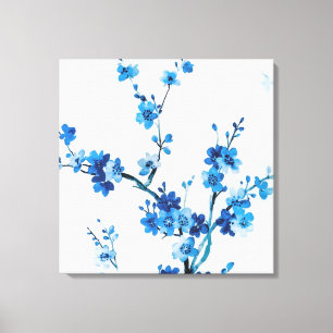 Blå vattenfärgsblommor, delikat, vackert canvastryck