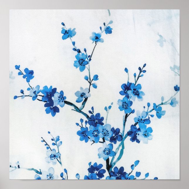 Blå vattenfärgsblommor, delikat, vackert poster (Framsidan)