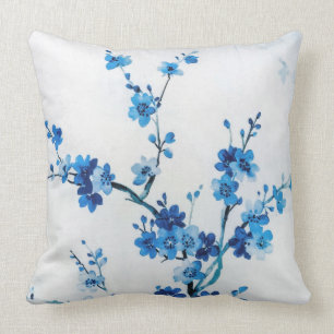 Blå vattenfärgsblommor delikat vackra kudde