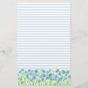 Blå vattenfärgsblommor Längda Brevpapper