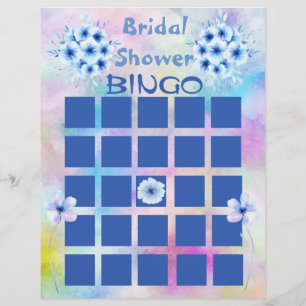 Blå vattenfärgsblommor, Möhippa Bingo Reklamblad
