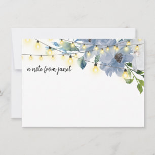 Blå vattenfärgsblommor och Ljus-anteckningskort