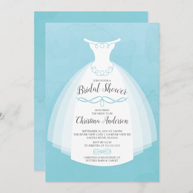 Blå vattenfärgsbricka, Möhippa Inbjudningar (Fram/baksida)