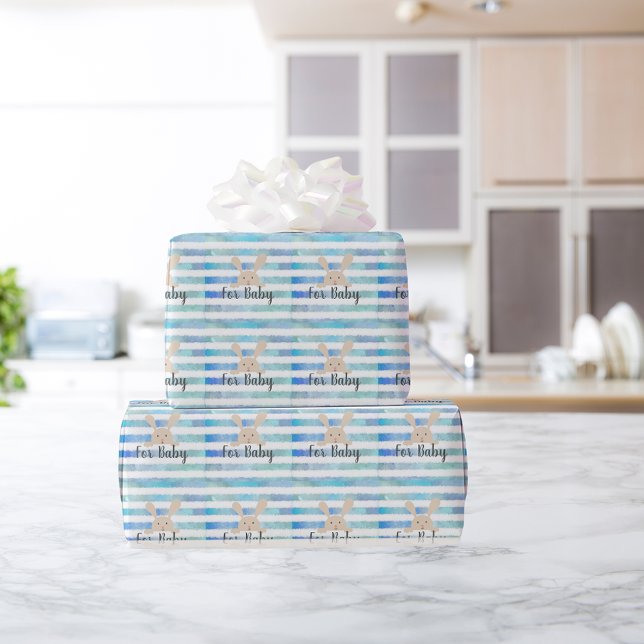 Blå vattenfärgsbunny Rand för Baby Presentpapper (Skapare uppladdad)