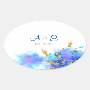 Blå vattenfärgsdelfin i Bröllop Oval Sticker Ovalt Klistermärke