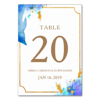 Blå vattenfärgsdelfinkort Bröllop Bord Bordsnummer