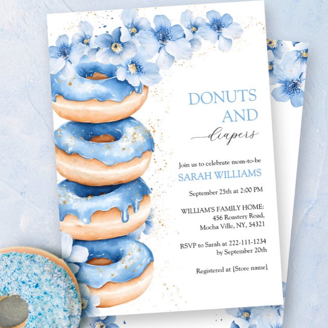 Blå vattenfärgsdonuts och blöjor Boy Shower Inbjudningar (Skapare uppladdad)