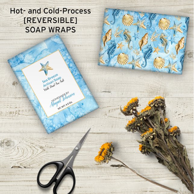 🌊 Blå vattenfärgsfack, icke-reflekterande tvål (🌊 Blue Watercolor Beach-Themed Soap Wraps (No Minimum Order)
)