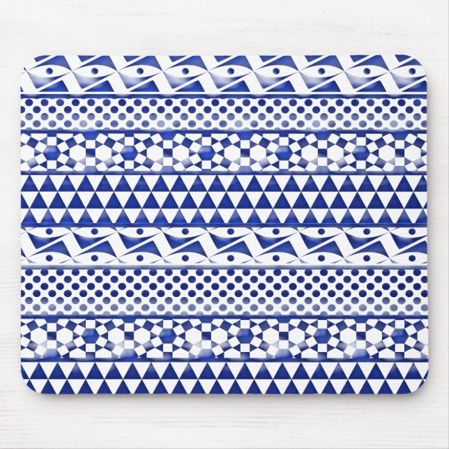 Blå vattenfärgsfärg Abstrakt Aztec Tribal Print Pa Musmatta (Framsidan)
