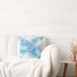 Blå vattenfärgsfärg, Abstrakt Kudde