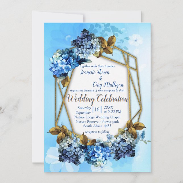 Blå vattenfärgsfärgshydrangeas Bröllop Inbjudningar (Framsida)