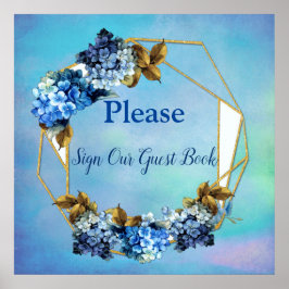 Blå vattenfärgsfärgshydrangeas Guest Bok Poster