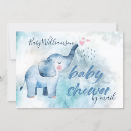 Blå vattenfärgsfilter för Cute Baby Elephant Blue Inbjudningar