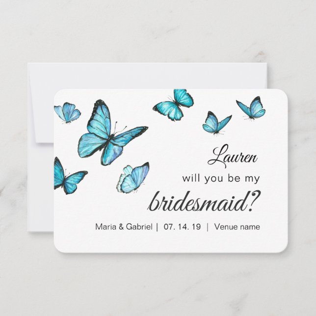 Blå vattenfärgsfjärilar blir min bricka I Inbjudningar (Framsida)