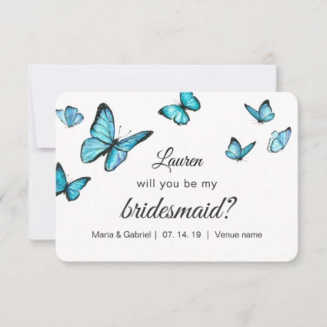 Blå vattenfärgsfjärilar blir min bricka inbjudningar (Framsida)