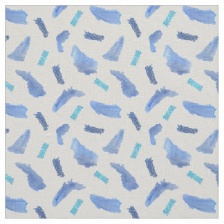 Blå vattenfärgsfläckar Ivory Linen Fabric Tyg