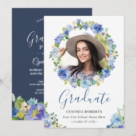 Blå vattenfärgsfoto för Blommigt av utandning Stud Inbjudningar