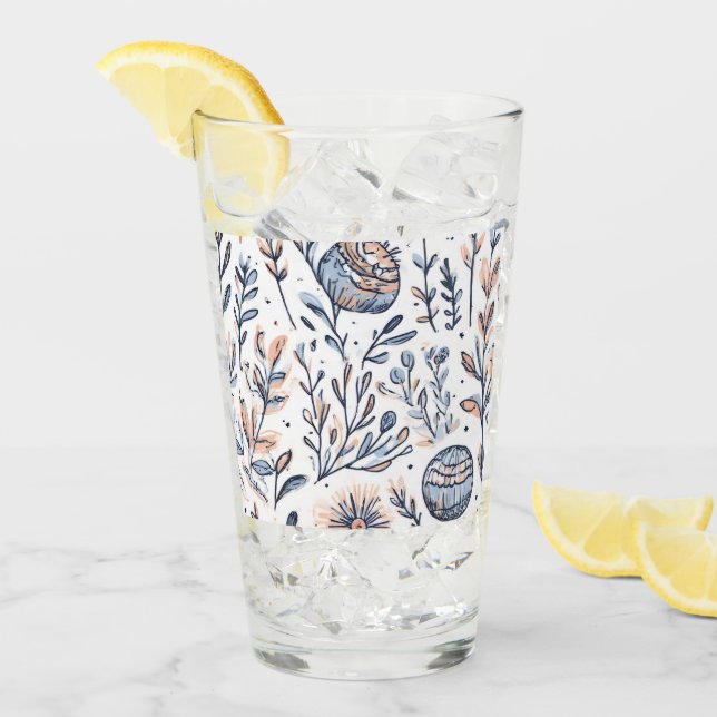 Blå vattenfärgsglas, Blommigt, Kopp (Framsida Ice)