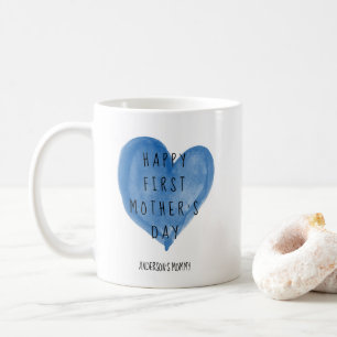 Blå vattenfärgshjärta första Mors dag Kaffemugg