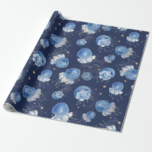 Blå vattenfärgsjellyfish presentpapper