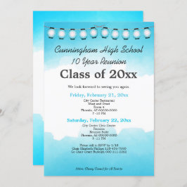 Blå vattenfärgsmall för återförening av gymnasiekl inbjudningar