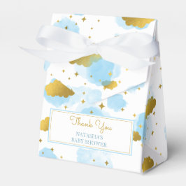 Blå vattenfärgsmoln Guld Stars Himlar Baby Shower Presentaskar