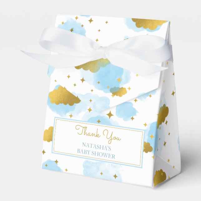 Blå vattenfärgsmoln Guld Stars Himlar Baby Shower Presentaskar (Framsidan Sidan)