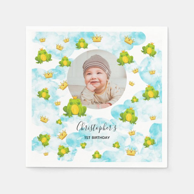 Blå vattenfärgsmonarch Frog Baby Photo Pappersservett (Framsidan)