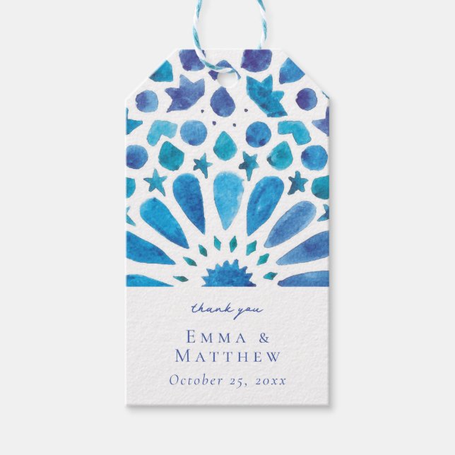 Blå vattenfärgsruta presentetikett (Framsidan)