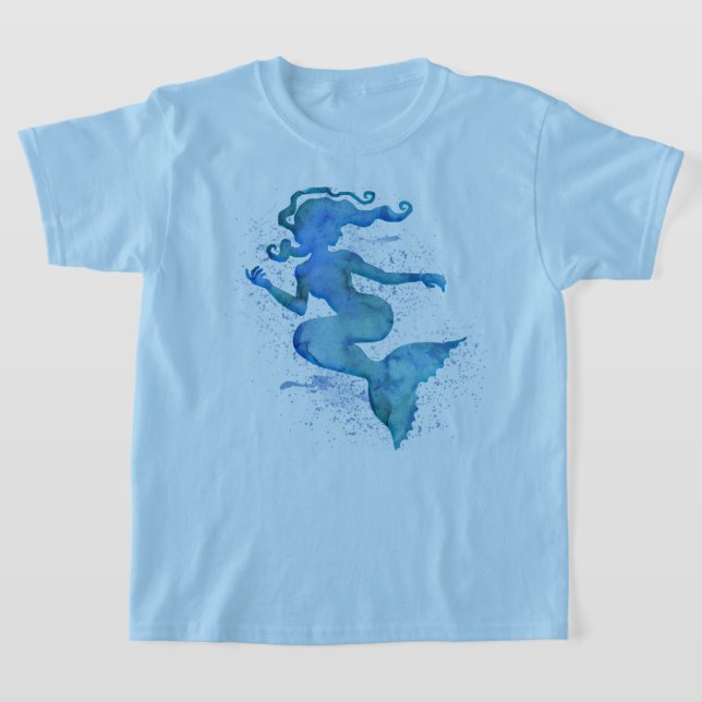 Blå vattenfärgsSjöjungfru T-Shirt (Laydown)