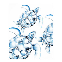 Blå vattenfärgssköldpadda