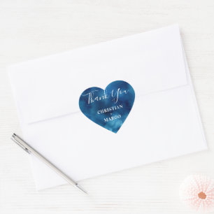 Blå vattenfärgstreck Heart Bröllop-streck Hjärtformat Klistermärke