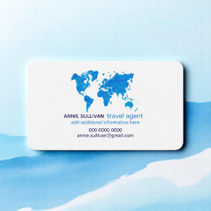 Blå vattenfärgsvärldskarta Travel Agent Visitkort