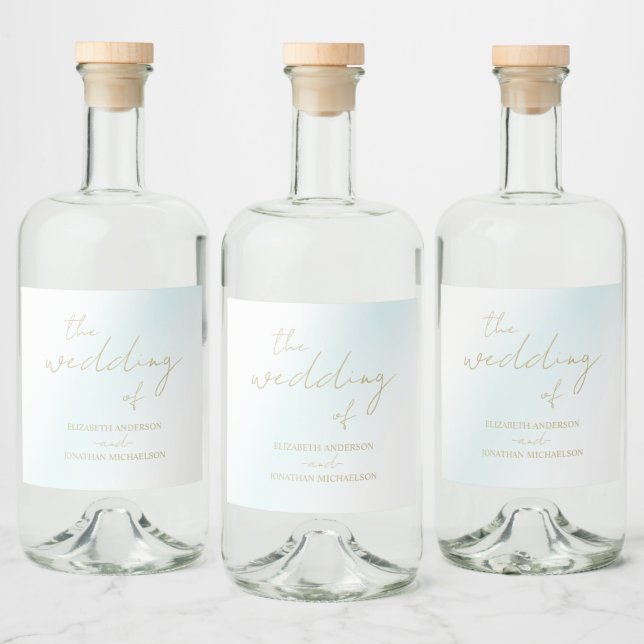 Blå vattenfärgsvave Bröllop Spritflaskor Etikett (Flaskor)