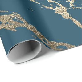 Blå vattenlevande Teal Guld Marble Ro Möhippa Glit Presentpapper